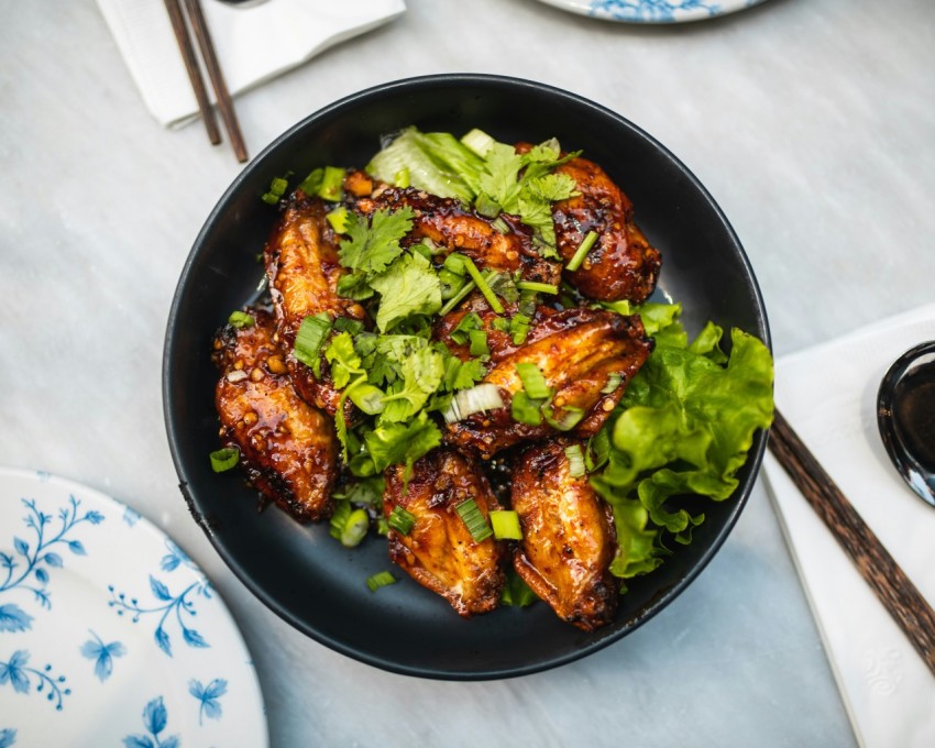 cooked food on black ceramic bowl