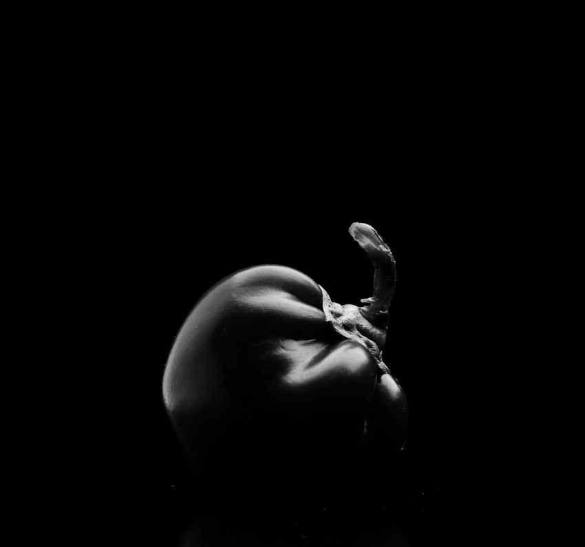 a black and white photo of a tomato