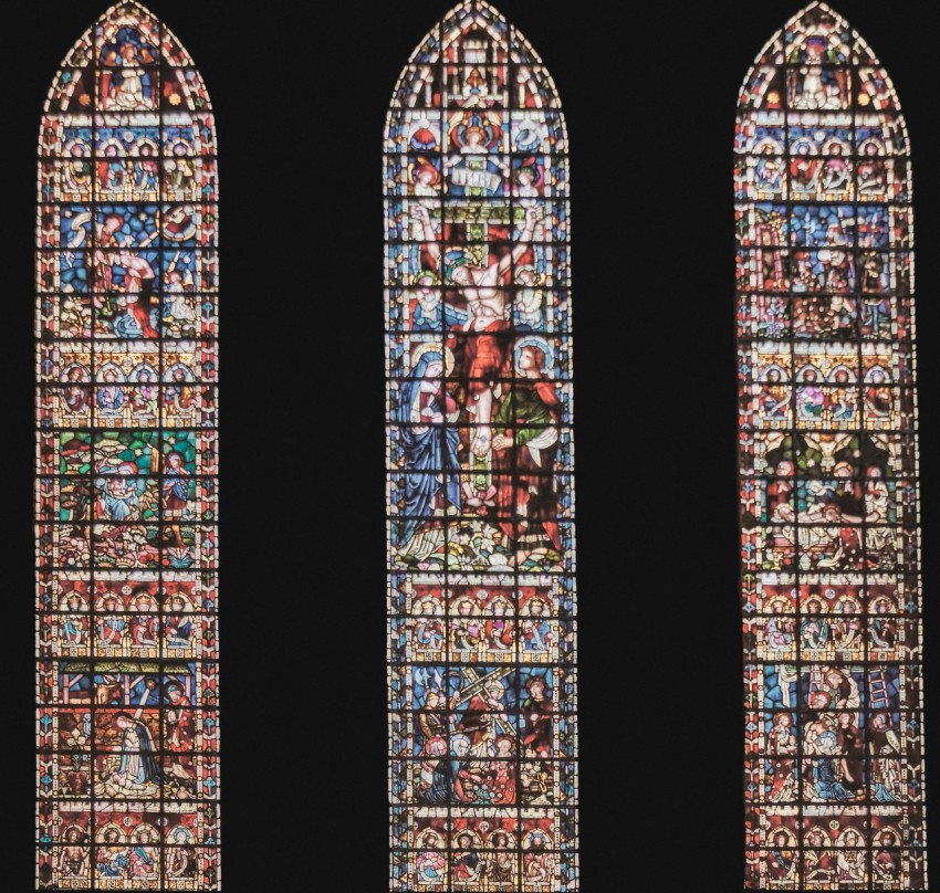 a group of stained glass windows