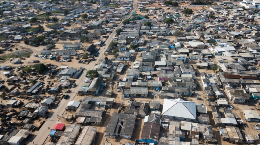 an aerial view of a village in africa