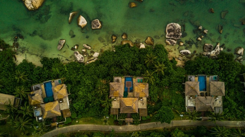 a birds eye view of a beach resort