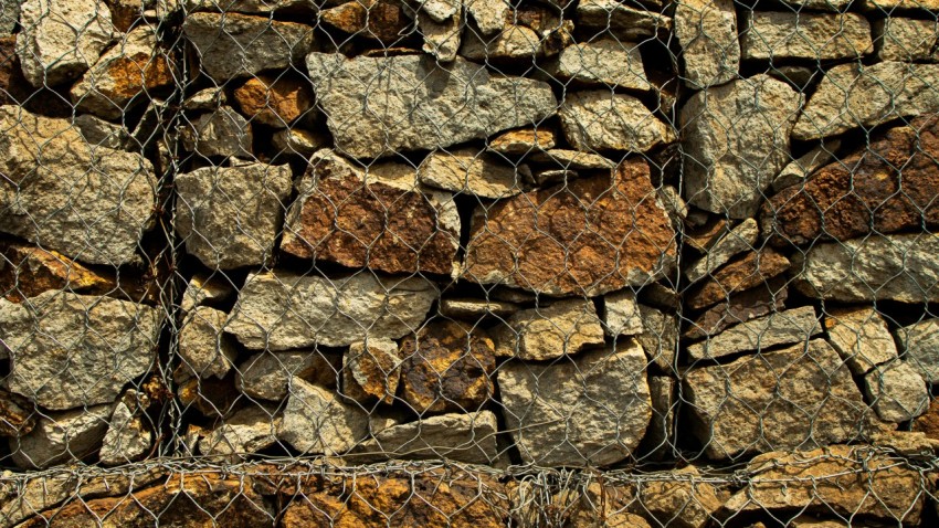 a bunch of rocks that are behind a fence ZNgqhJPkR