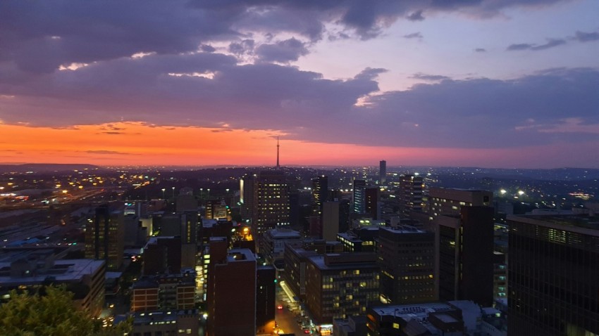 city skyline during night time