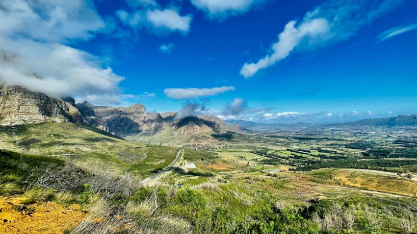 a landscape with hills and trees