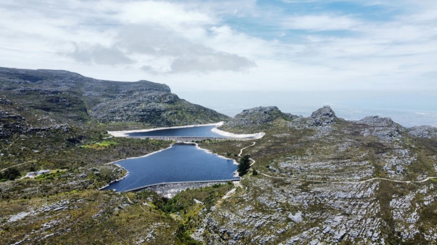 a large body of water surrounded by mountains