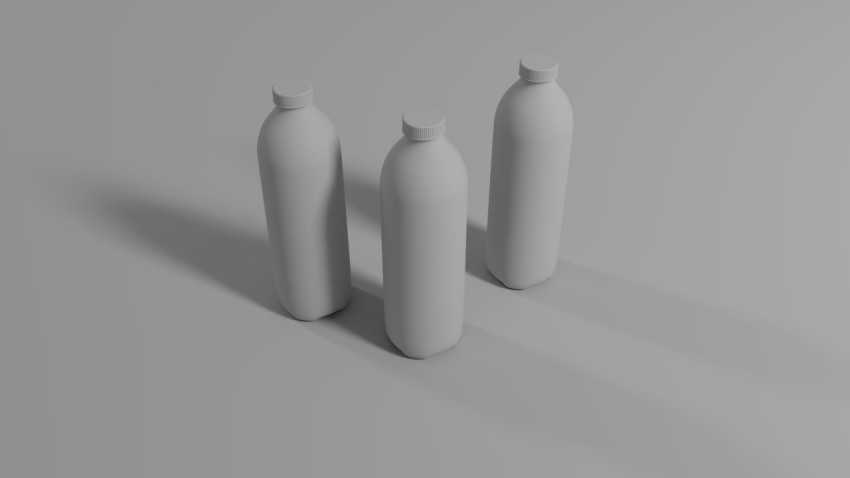 three white bottles sitting next to each other m