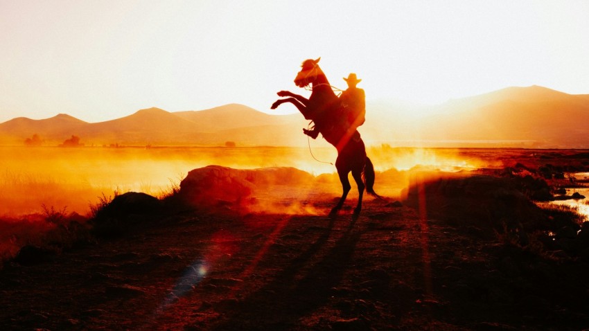 a person riding a horse on a dirt road