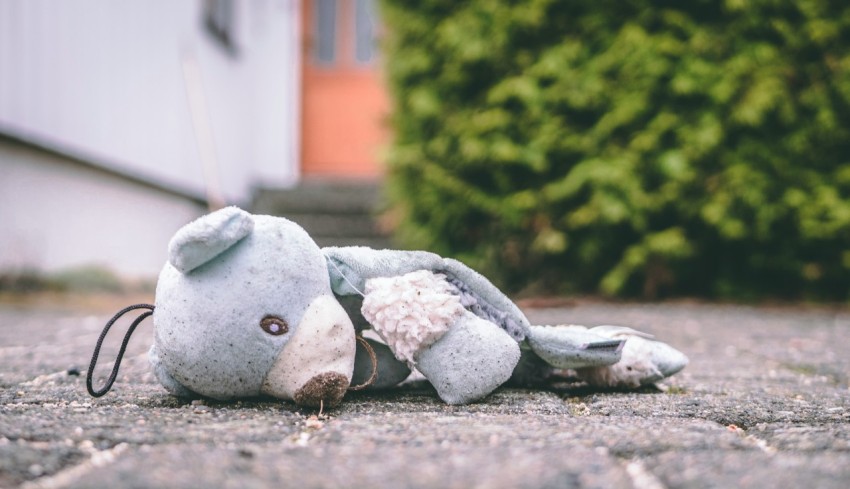 photo of bear plush toy on pavement eXV