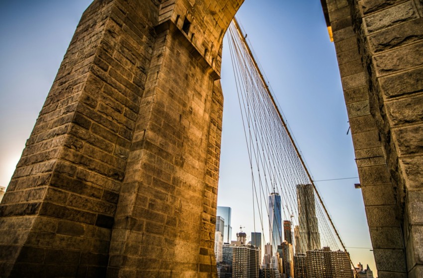 architectural photography of cable bridge