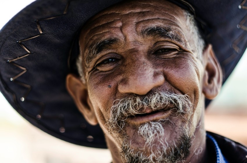 closeup photography of man wearing black hat