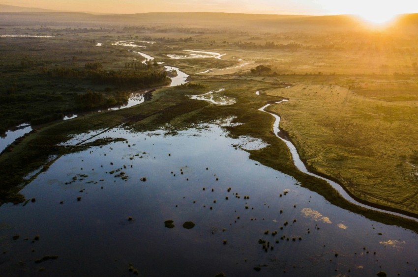 a river running through a lush green countryside