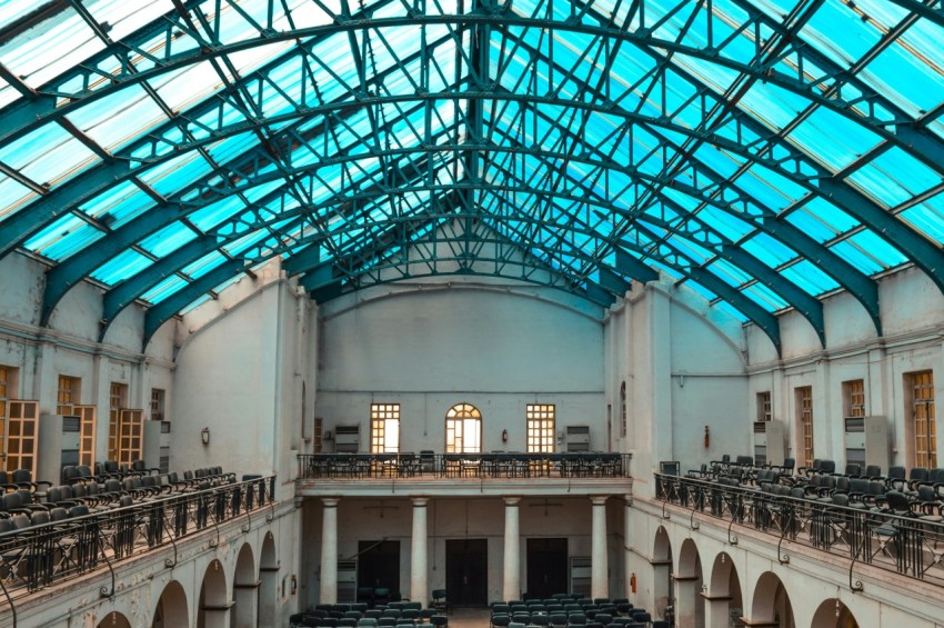 a view of a large building with a glass roof