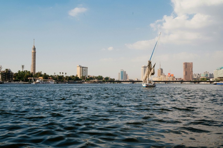 a large body of water with a city in the background