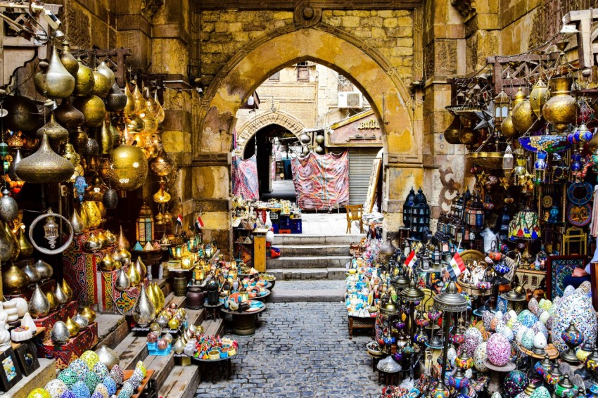 a market with lots of colorful items on display