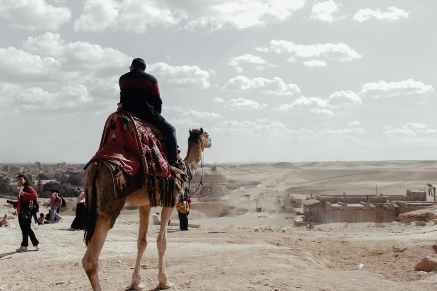 a man riding on the back of a camel