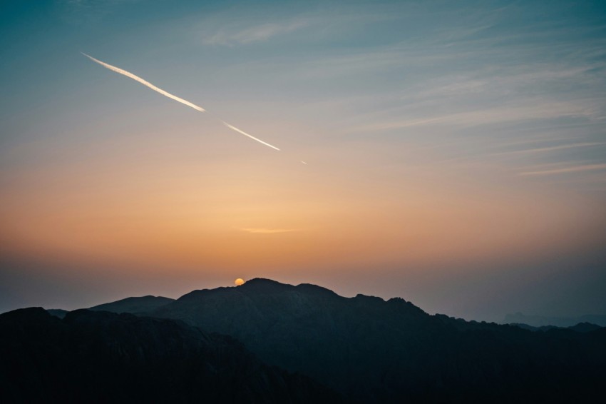 silhouette of mountains during sunset