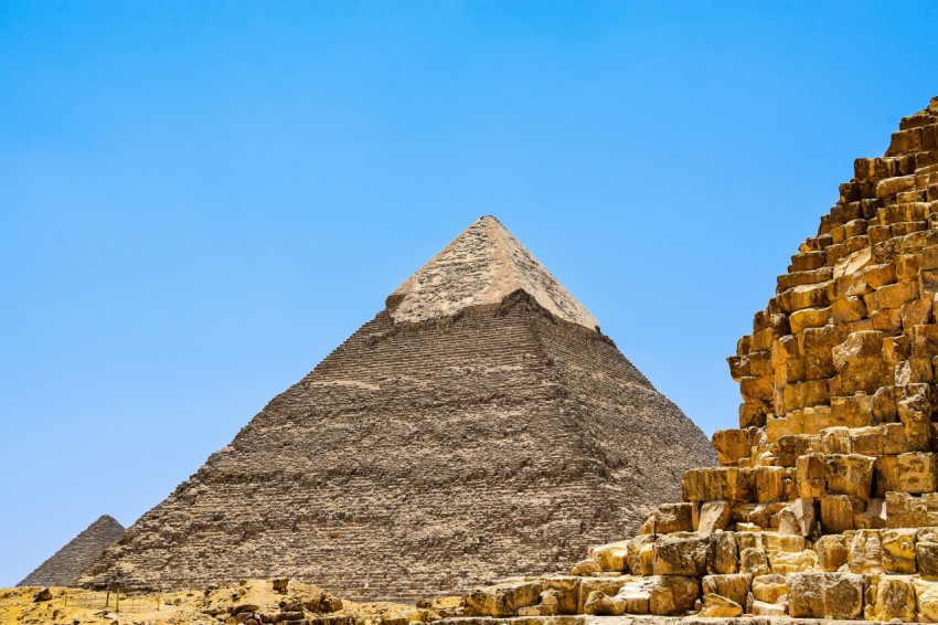 a pyramid with a blue sky