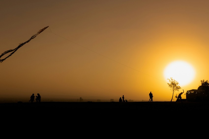 silhouette of people standing during sunset