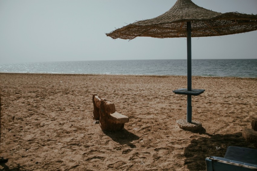 a couple umbrellas on a beach