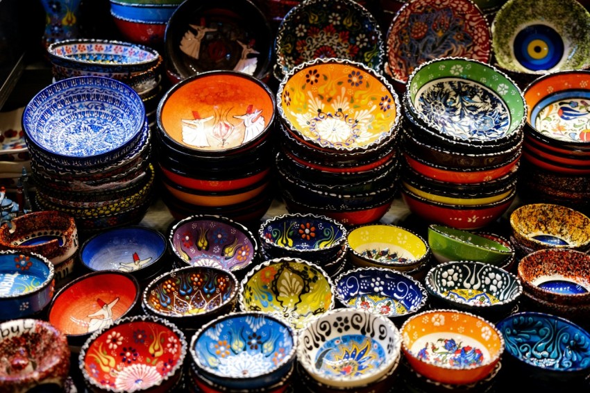 a group of colorful bowls