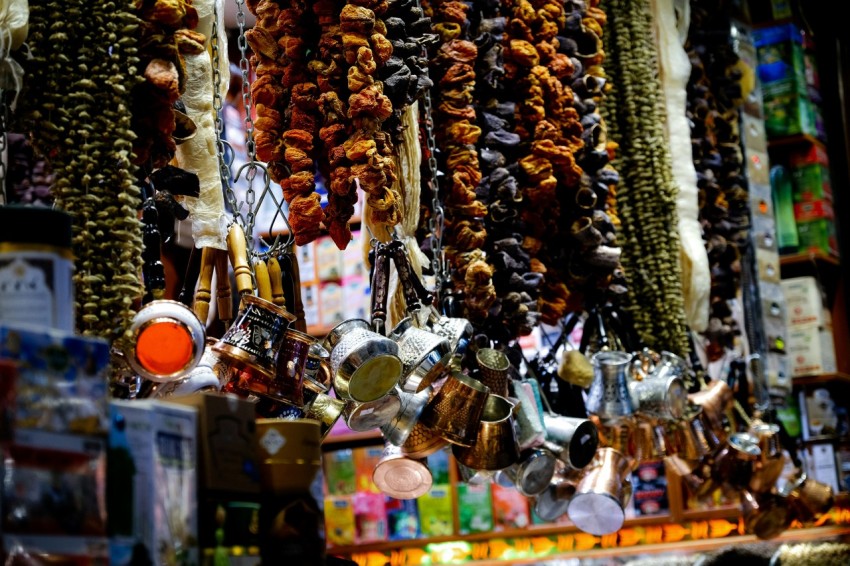 a group of objects on a shelf