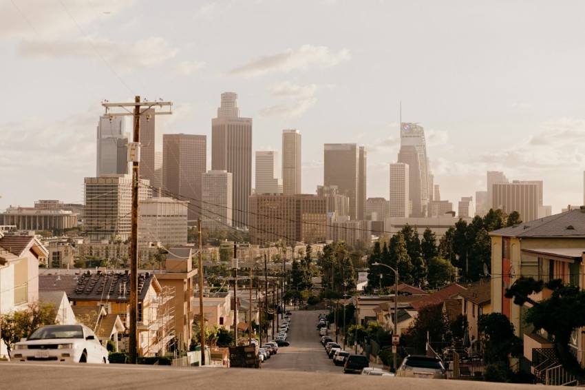 landscape of road near city buildings