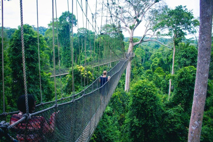 woman walking on hanging bridge Y5biRJCR