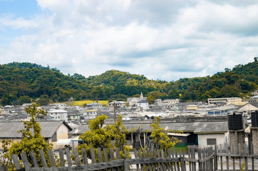 a town with hills in the background