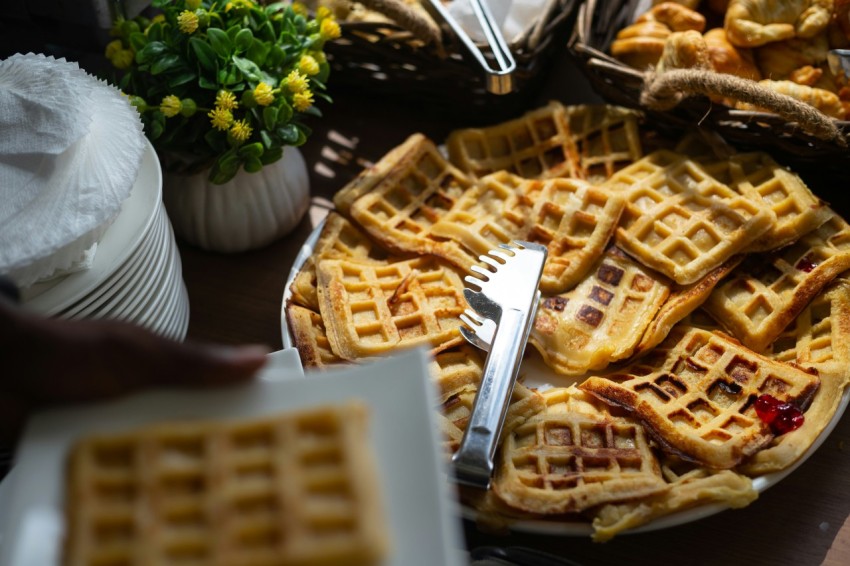 waffle on white ceramic plate