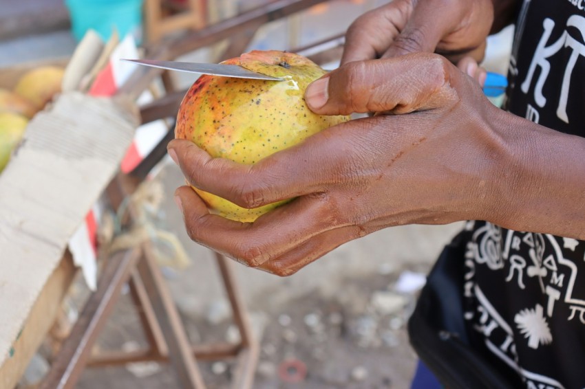 a close up of a person holding food