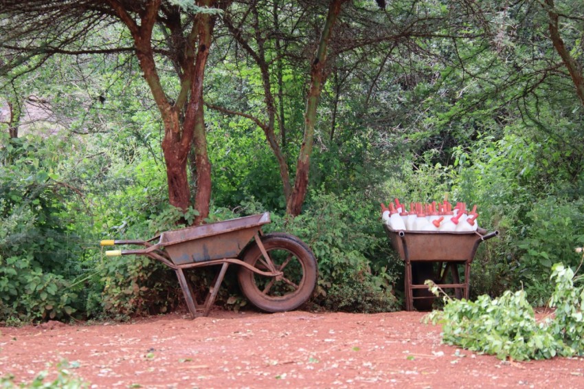 brown wooden cart on brown dirt road