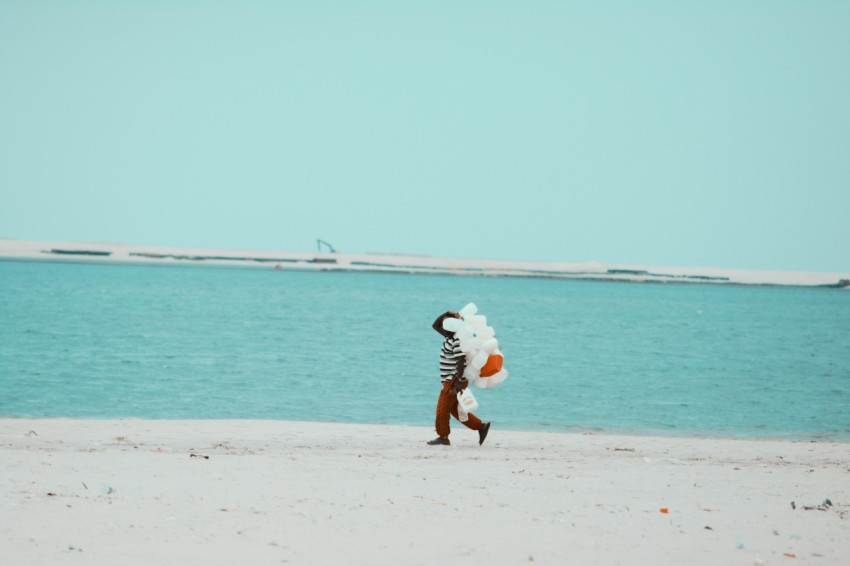 person walking on seashore