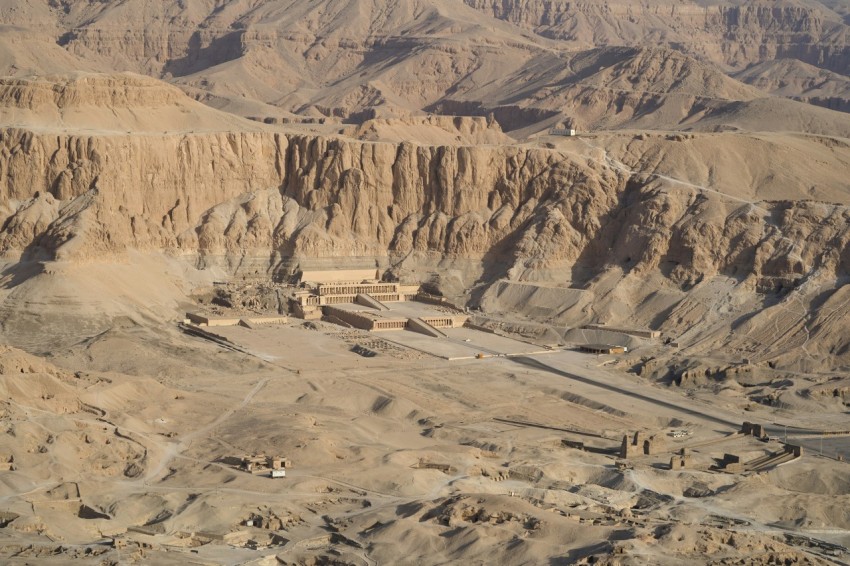 an aerial view of the valley of the kings in the desert