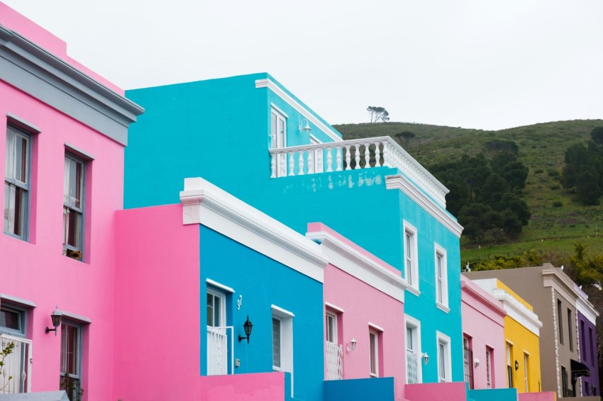 a row of colorful buildings