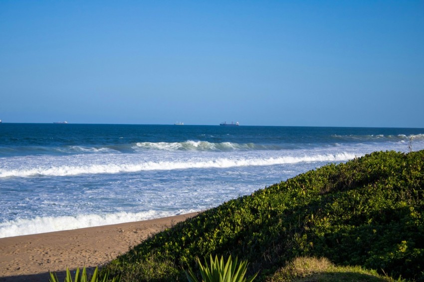 a view of the ocean from a beach