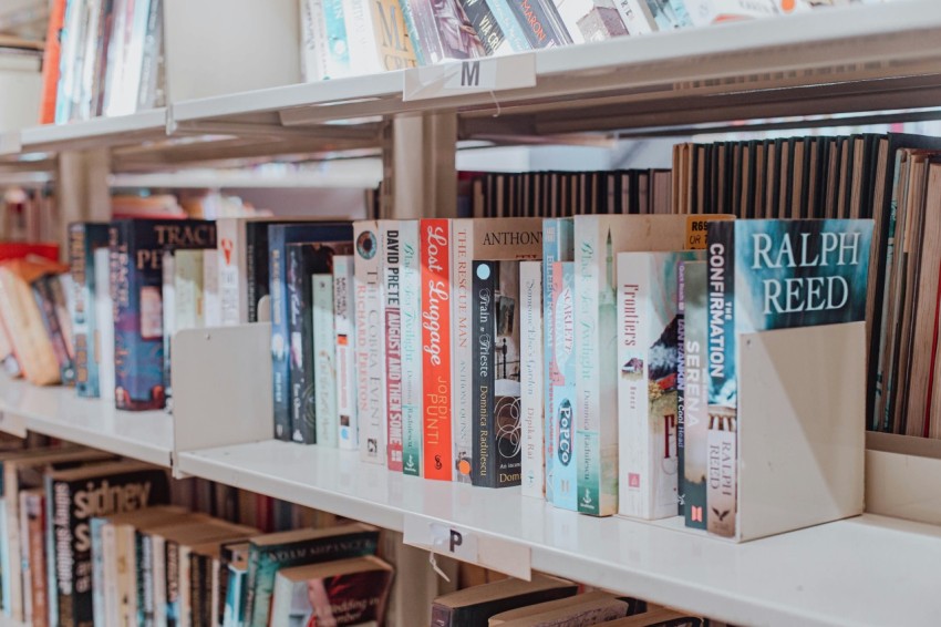 a shelf with books on it