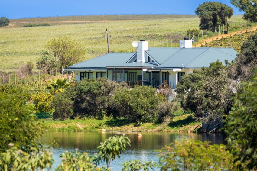 a house sitting on top of a lush green hillside