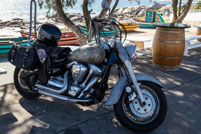 a motorcycle parked on the side of the road