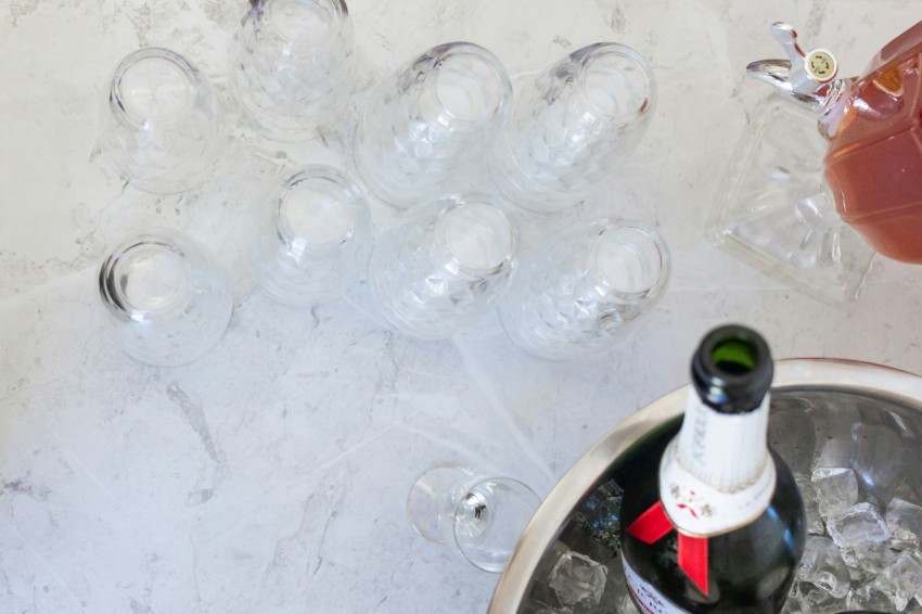 clear drinking glass on table