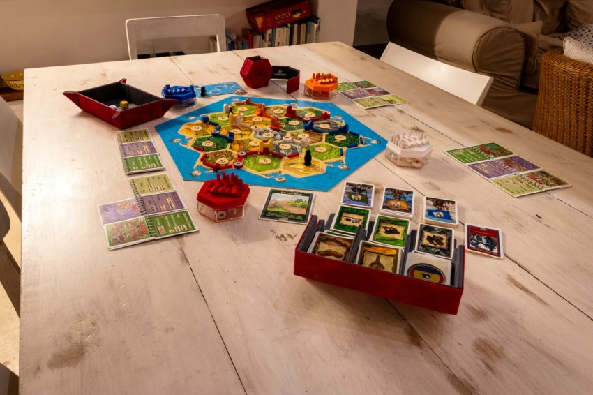 a board game sitting on top of a wooden table