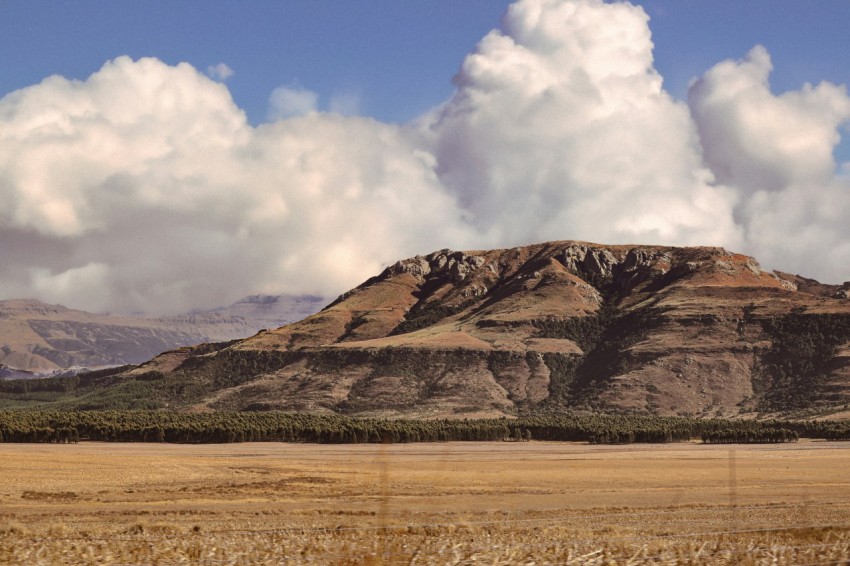 a field with a mountain in the background 79Pv ivEy