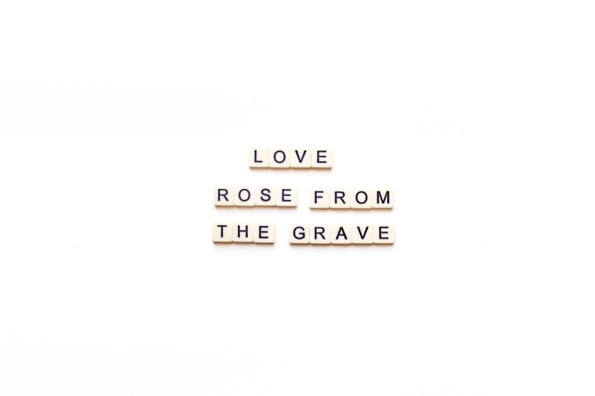 the words love rose from the grave are spelled in scrabble