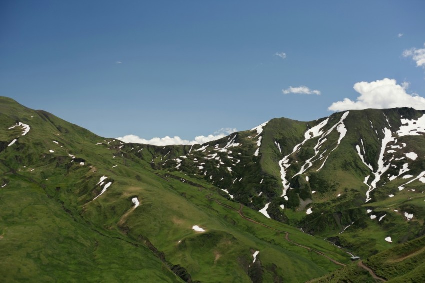 a view of a mountain range with snow on it