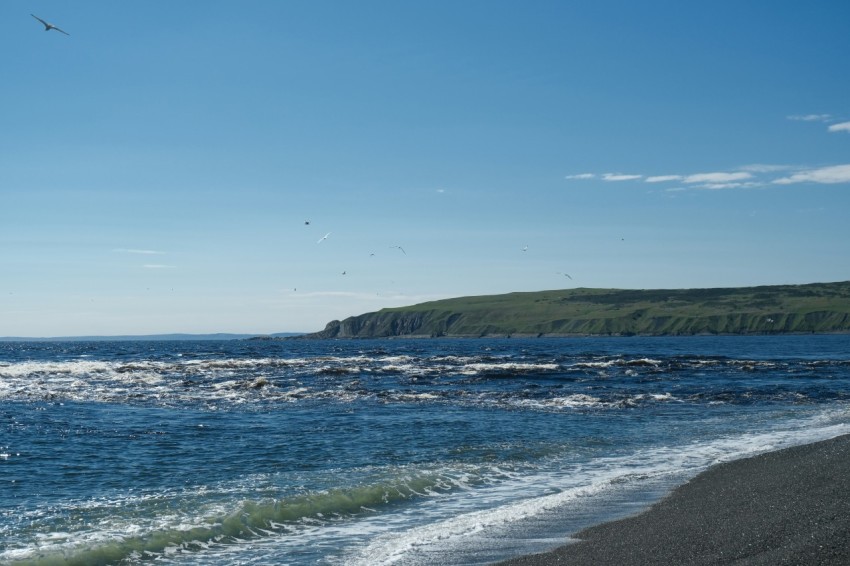 a view of the ocean from a beach