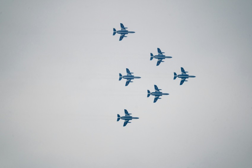 a group of fighter jets flying in formation