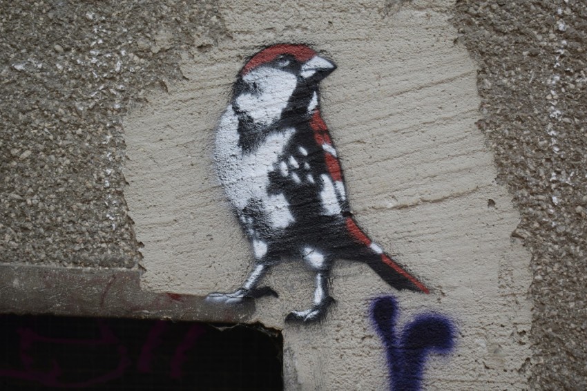 a bird painted on the side of a building