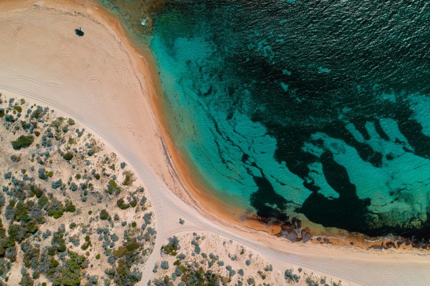 a beach with a body of water