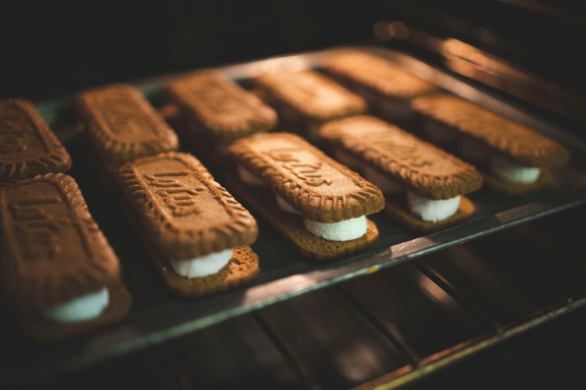 chocolate cookies on stainless steel tray 2q8P