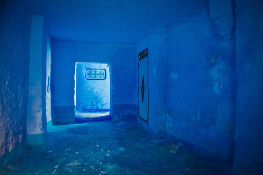 empty blue concrete room