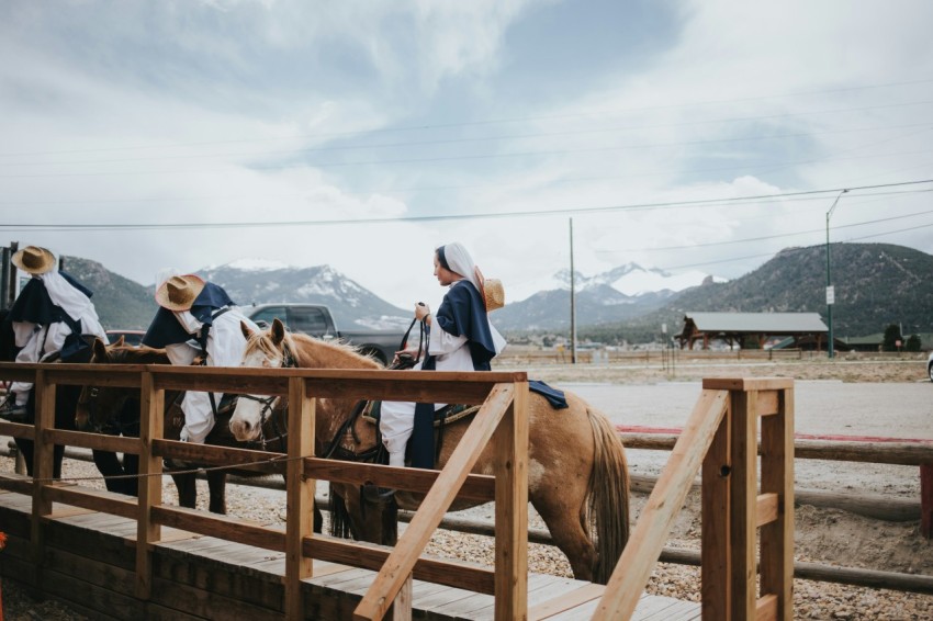 people sitting on brown wooden fence during daytime